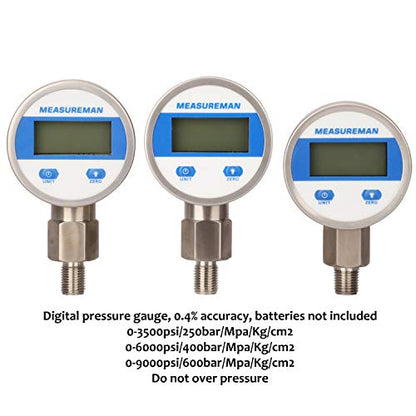 MEASUREMAN Portable Excavator Hydraulic Digital Pressure Test Kit, Includes 6 Test Couplings, 3 Digital Pressure Gauges (3500/6000/9000 PSI), 2 Test Hoses, Packed in Durable Plastic Case - style: Digital Hydraulic Pressure Test Kit（11in1）