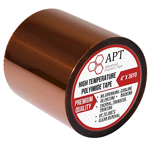 APT, 1 mil Thick Polyimide Adhesive Tape, HighTemperature and Heat Tape, for Masking, Soldering, Electrical, 3D Printer Application. (4" x 36 yds) - size: 4"x 36 yds