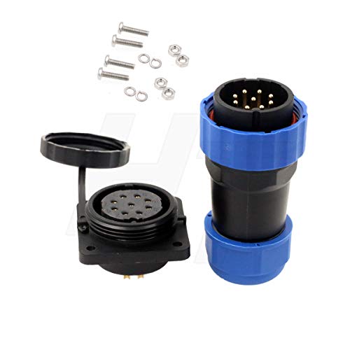 HangTon HE29 9 Pin Wire Plug Panel Mount Socket Connector Male Female Aviation Waterproof IP68 Plastic Circular 4-Screw (9 pin 10A 380V) - size: 9 pin 10A 380V