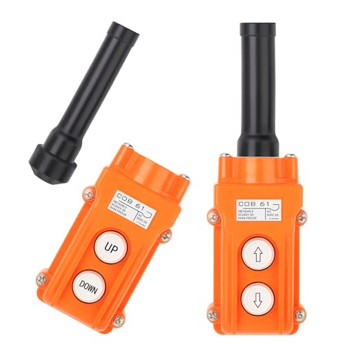 2Pcs COB61-Up-Down Crane Push Button Switch, Orange Crane Pendant Control Station Push Button Switch with Rubber Cable Barrel - size: Up-Down
