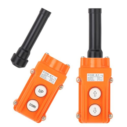 2Pcs COB61-Up-Down Crane Push Button Switch, Orange Crane Pendant Control Station Push Button Switch with Rubber Cable Barrel - size: Up-Down