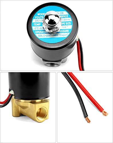 QWORK 1/4" G Thread Brass Electric Solenoid Valve 12V DC Normally Closed, 2 Pack Suitable for Water, Air, Gas, Fuel, and Oil with Gasket