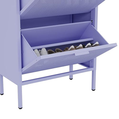 3-Tier Shoe Cabinet with Wood Top and Metal Frame, with Legs, Multi-Functional Metal and Wood Cabinet, Multi-Level Space, Easy Assembly for Home, Entryway, Hallway Purple - color: Lilac, style: Cabinet-40"H-YD