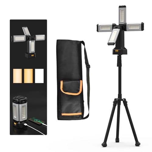 IODOO 13200mAh Rechargeable Aluminum Work Light , IPX4 Waterproofwith Folding Stand Support and Portable Carrying Bag, 8000 Lumen Stepless Dimmable , 3 Lighting Modes, White/Warm/Nature White