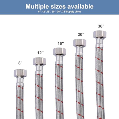 ARCORA 30 Inch Length Faucet Hose 1/2” to 1/2”, Braided Stainless Steel cUPC Supply Lines 1/2 Inch FIP x 1/2 Inch FIP Sink Hose Attachment for Faucet 1 Pair - size: 30 Inch