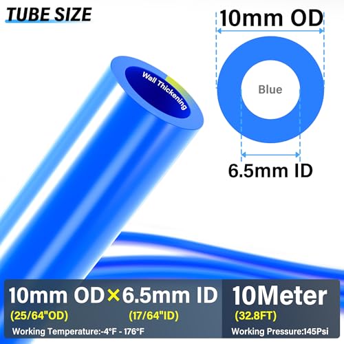 TAILONZ PNEUMATIC Blue 10MM Inch OD 10 Meter 32.8ft PU Polyurethane Air Tubing Kit Pipe Hose Air Line Tubing Air Hose Fittings Push to Connect Fittings(29PCS) - color: Blue, size: 25/64" OD - 32.8 FT