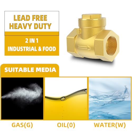 1/2" NPT Horizontal Swing Check Valve, Brass Heavy-Duty Female Thread, DN15 - size: 1/2 inch