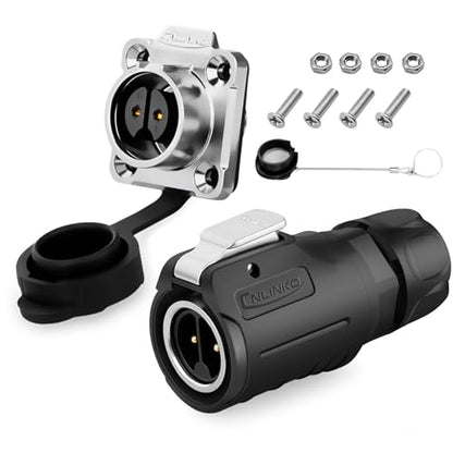 2 Pin Waterproof Connectors, Waterproof Electrical Connectors with Plug Dust Cover, Aviation Cable Connector for Automotive, Marine, Lights and Other Indoor/Outdoor Electrical Wire Connections - style: 2 Pin Connector+plug dust cover
