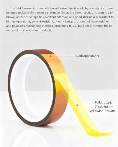 2 Rolls 1/2" x 108ft Polyimide High Temperature Resistant Tape 25mm x 33m