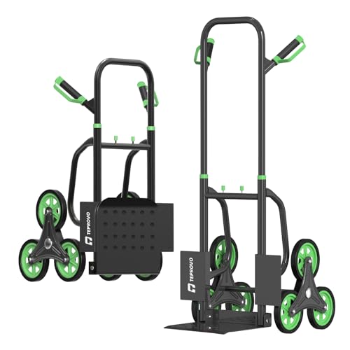 Teprovo Stair Climbing Hand Truck 770lb，Heavy Duty Dolly Cart for Stairs，Thickened Upgraded Steel Tube Folding Stair Climbing Trolley with Six Wheels and Telescoping Handle - color: Green