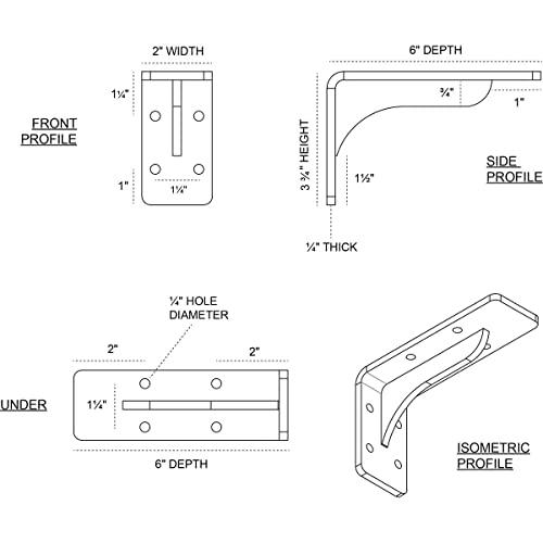Ekena Millwork BKTM02X06X03EBAPG Steel Bracket Embrey, 2" W x 6" D x 3 3/4" H, Antiqued Pale Gold - color: Antiqued Pale Gold, size: 2-in. W x 6-in. D x 3.75-in. H