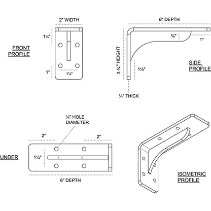 Ekena Millwork BKTM02X06X03EBPWH Steel Bracket Embrey, 2" W x 6" D x 3 3/4" H, White Primer - color: White Primer (Paintable), size: 2-in. W x 6-in. D x 3.75-in. H