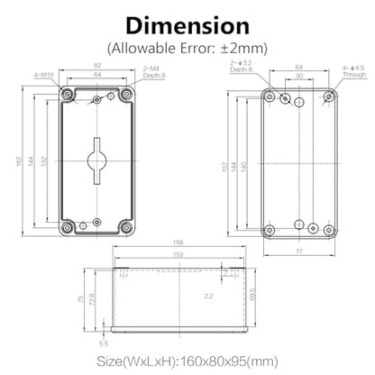 LeMotech Junction Box IP67 Waterproof Dustproof ABS Plastic Project Box for Electrical Outdoor Enclosure Gray 6.3 x 3.1 x 3.7 inch (160 x 80 x 95 mm),2 Pack - size: 6.3" x 3.1" x 3.7" (2pc)