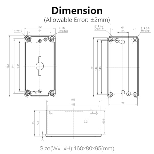 LeMotech Junction Box IP67 Waterproof Dustproof ABS Plastic Project Box for Electrical Outdoor Enclosure Gray 6.3 x 3.1 x 3.7 inch (160 x 80 x 95 mm),2 Pack - size: 6.3" x 3.1" x 3.7" (2pc)
