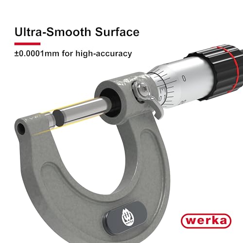 Werka Professional Outside Micrometer, 0-1 Inch Range with 0.0001 Inch Graduations, Precision Measurement Tool with Ratchet Stop, Storage Case Included