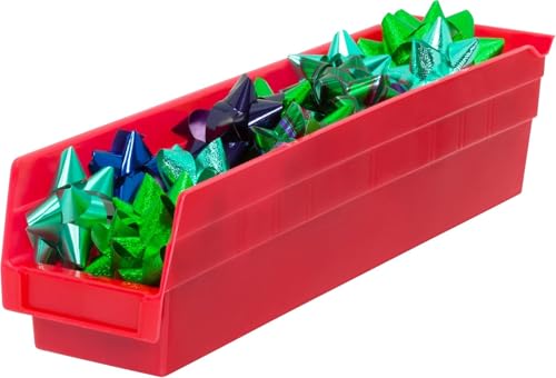 Akro-Mils 30128 Heavy Duty Plastic Shelf Bins, 18"x 4"x 4", Red, 12-Pack - color: Red