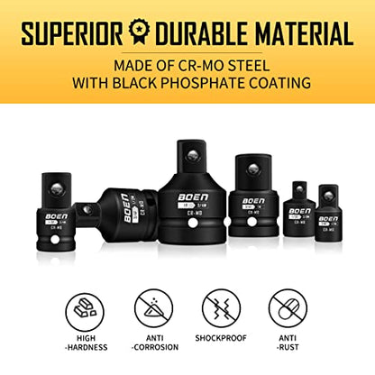 BOEN 8 Piece Impact Socket Adapter and Reducer Set, 1/4" 3/8" 1/2" 3/4" Drive Socket Adapter Set with Durable Case for Impact Driver Conversions (Upgraded) - size: 8 Piece
