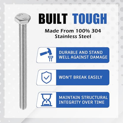 Zonon 50 Pcs 1/4-20 x 3-1/2" Hex Head Screw Bolt, Silver - color: Silver, size: 1/4-20 X 3-1/2"