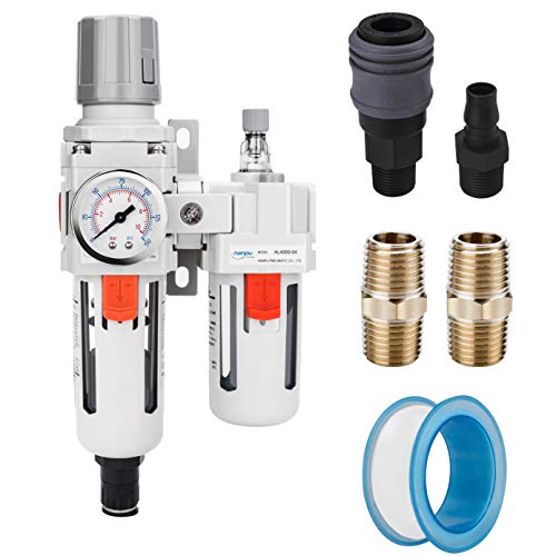 NANPU 1/2" NPT Air Filter Regulator Lubricator Combo, Water Separator - size: 1/2" NPT, style: Auto Drain