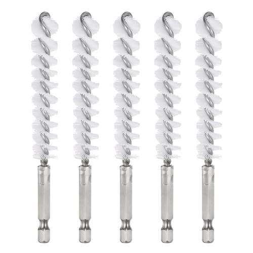 HARFINGTON 5Pcs Nylon Bore Brush 13mm Dia Cleaning Twisted Wire Brush Tube Pipe Cleaner with Handle 1/4 Inch Hex Shank for Tubes, Ports, Bearings - size: 13mm