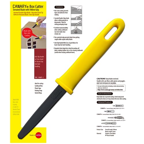 CANARY Cardboard Cutter with Non-Stick Coated Blade - 7.5" Box Cutter Utility Knife for Breaking Down Boxes & Opening Packages - Made in Japan, Yellow (Bulk 5-Pack) - size: 5 PCS