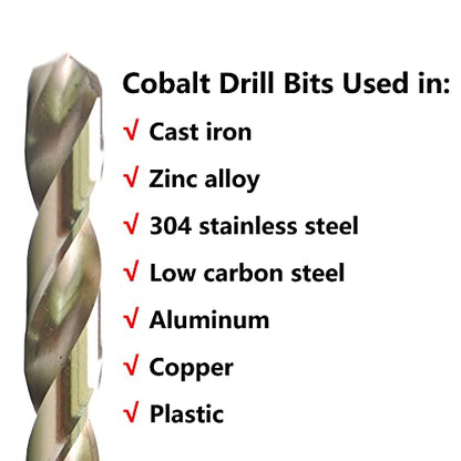 5/32" Cobalt Drill Bits(20PCS), M35 HSSCO High Speed Steel Jobber Length Twist Drill Bit Set for Hardened Metal, Stainless Steel, Cast Iron, Plastic and Wood - size: 5/32"(20PCS)