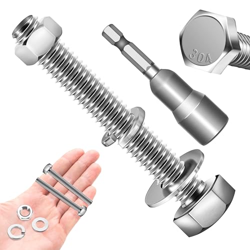 (12 Sets) 1/4-20 x 2 Hex Head Screws Bolts and Nuts Kit with 1/4-20 Bolt, 1/4-20 Nuts, Flat & Lock Washers, Fully Threaded, 1/4 20 Stainless Steel Bolts, Bright Finish by Marysino - color: (Silver)-1/4, size: 2"