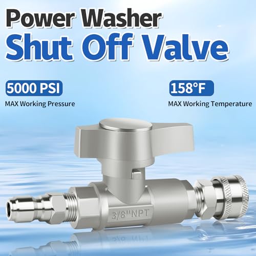 Boltigen DN10 Pressure Washer Ball Valve, Stainless Steel 3/8'' Quick Connect High Pressure Shut Off Valve for Power Washer Hose, 5000PSI