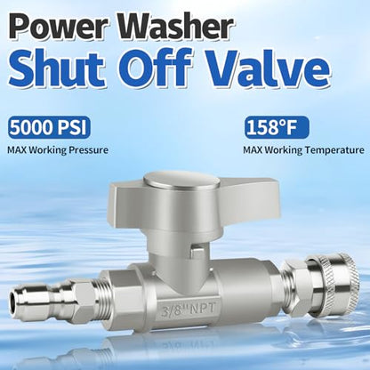 Boltigen DN10 Pressure Washer Ball Valve, Stainless Steel 3/8'' Quick Connect High Pressure Shut Off Valve for Power Washer Hose, 5000PSI