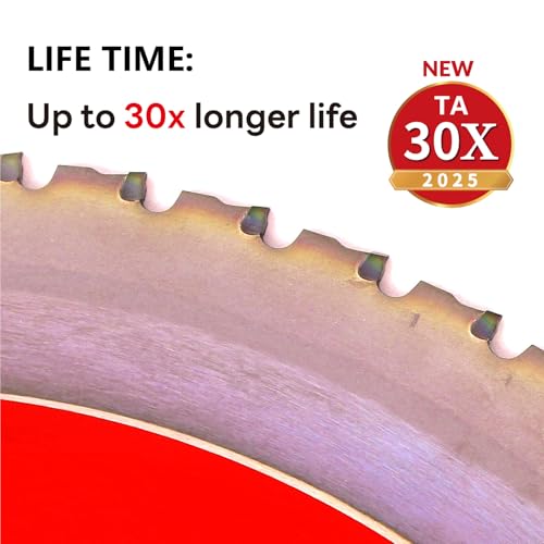 Metal Cutting Circular Saw Blade, Steel and Stainless Steel Cutting, The Cutting Head uses a Special Anti-Heat Sticking Coating with high Finish and Long Life, FMB 12 Inch 60-Tooth 1" TA - size: 12" 60T