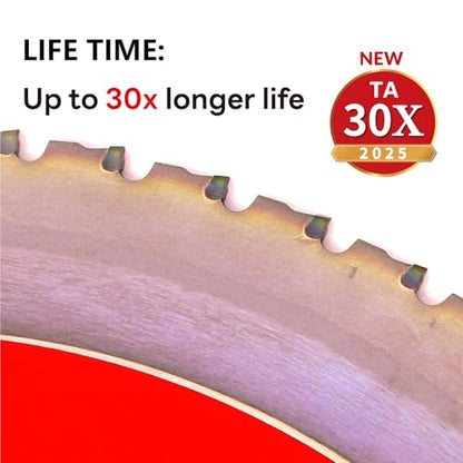 Metal Cutting Circular Saw Blade, Steel and Stainless Steel Cutting, The Cutting Head uses a Special Anti-Heat Sticking Coating with high Finish and Long Life, FMB 12 Inch 60-Tooth 1" TA - size: 12" 60T