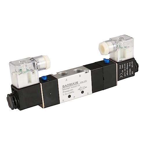 Baomain Pneumatic Solenoid Air Valve 5 Way 3 Position PT1/4" Internally Piloted Acting Type Double Electrical Control Midst Pressure 4V230P-08 (DC 12V) - size: DC 12V