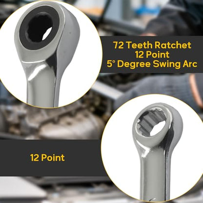 7mm Ratcheting Wrench 2 Pcs 72-Tooth 12-Point Chrome Plated - size: 7mm