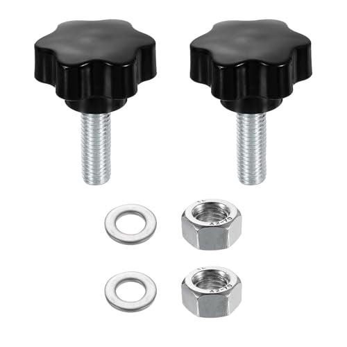 uxcell 2pcs Star Clamping Knobs with Nuts Washers, M12 x 35mm Metric Zinc Plated Carbon Steel Male Thread 48mm 6-Star Plastic Head, Threaded Stud Hand Knobs Handles Thumb Screws, Black - size: M12 x 35mm