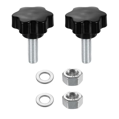uxcell 2pcs Star Clamping Knobs with Nuts Washers, M12 x 35mm Metric Zinc Plated Carbon Steel Male Thread 48mm 6-Star Plastic Head, Threaded Stud Hand Knobs Handles Thumb Screws, Black - size: M12 x 35mm