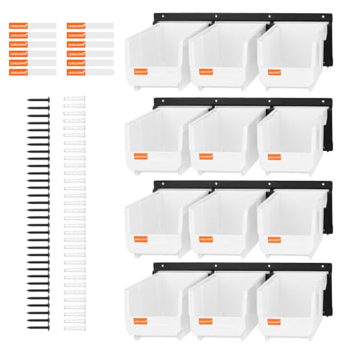12pc Wall-Mounted Storage Organizer Set with Metal Rails White - color: White, size: V2-12Bins&4Rails