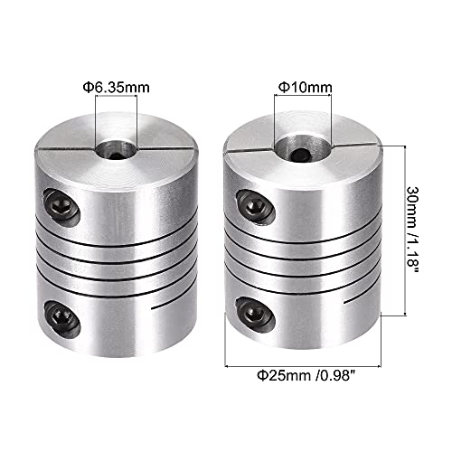 uxcell 2PCS Motor Shaft 6.35mm to 10mm Helical Beam Coupler Coupling 25mm Dia 30mm Long - size: 6.35mm to 10mm