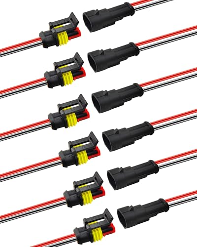 14AWG 2 Pin Waterproof Electrical Connector Quick Connect 6 Pack - size: 2 Pin