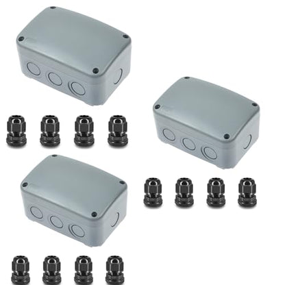 Outdoor Junction Box,3 Set Electrical Boxes with 20mm Cable Gland Kit - color: 3PK, size: Medium+4*M20