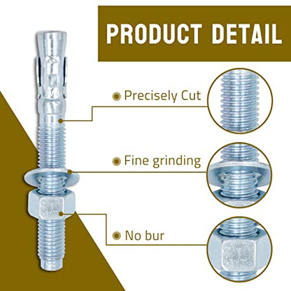 1/2 Concrete Anchors, Zinc-Plated Steel Wedge Anchors, 4 Pack - size: 1/2" x 3-3/4"