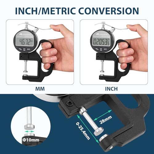 Digital Thickness Gauge 1inch, 0.00005"/0.001mm Resolution