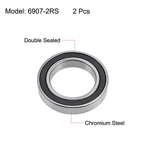 6907-2RS Ball Bearings 35x55x10mm Double Sealed Chrome Steel Z2 ABEC1 2pcs - size: 35x55x10mm