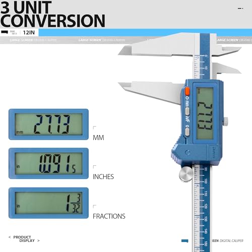 Dasqua 12" IP54 Digital Caliper, Stainless Steel Water-Resistant Precision Measuring Tool with Large LCD, Inch/Metric/Fraction Switch, Resolution 0.0005"/0.01mm/1/128, Accuracy ±0.001"/0.02mm - size: IP54 12"