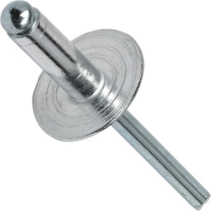 Fastenere Large Flange Pop Rivets - 3/16" x 3/8" (50 Pack) Aluminum Body Steel Mandrel, Heavy Duty Dome Head Blind Rivets, Open End 6-6 Gap .251" - .375" - Corrosion Resistant, High Shear Strength - size: 3/16" x 3/8" (6-6) (50 Pack)