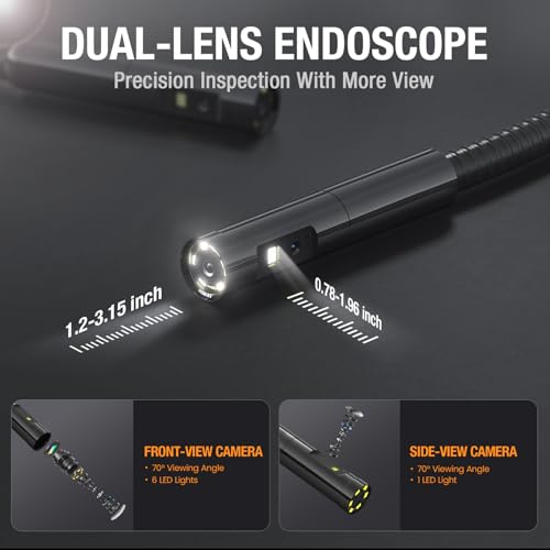 Teslong 5'' Dual Lens Borescope Camera for Wall & Engine Inspection - size: 3.3FT