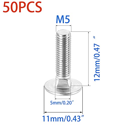 50 Pcs Carriage Bolts, Coach Bolts,Neck Carriage Bolt, Round Head, Square Neck, Zinc Plated （M5-0.8x12mm） - size: M5-0.8x12mm（50Pcs）