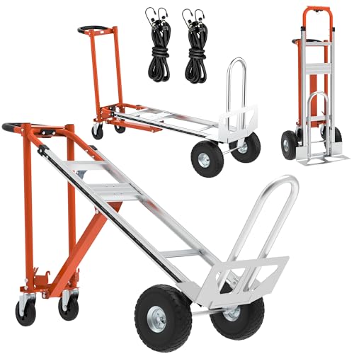 Aluminum 3 in 1 Convertible Hand Truck-Orange Dolly for Moving, 800Lbs Capacity, Heavy Duty Folding Hand Truck Dolly Cart with Wheels,Handtruck for Logistics, Shopping, Home, Office Moving - color: Orange