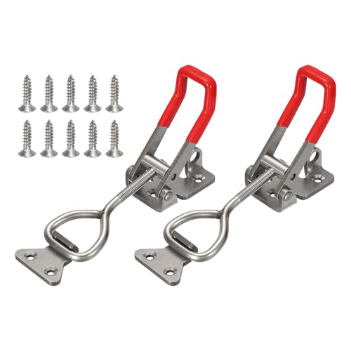 HARFINGTON 2pcs 4003 Toggle Latch Clamp Adjustable SUS304 with Lock Hole - color: Silver/Red