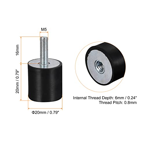 uxcell Rubber Mounts 6pcs M5 Male/Female Vibration Isolator Shock Absorber, for Garage Motor Air Compressor Car Boat Bobbins, D20mmxH20mm - size: M5x20mmx20mm