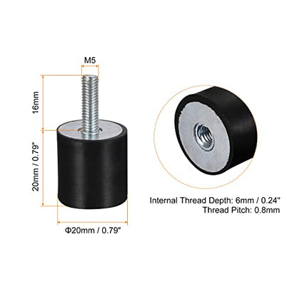 uxcell Rubber Mounts 6pcs M5 Male/Female Vibration Isolator Shock Absorber, for Garage Motor Air Compressor Car Boat Bobbins, D20mmxH20mm - size: M5x20mmx20mm
